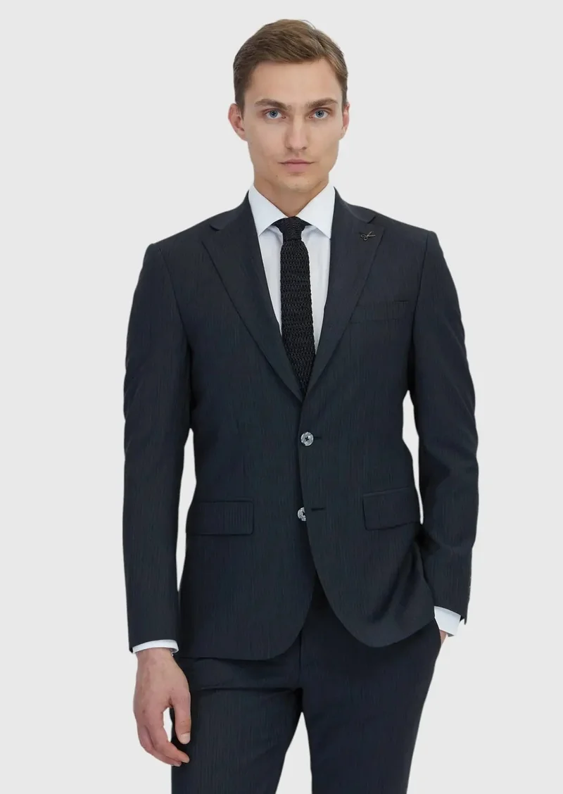 RAMSEY Hard Coal Micro Modern Fit Wool Blended Suit