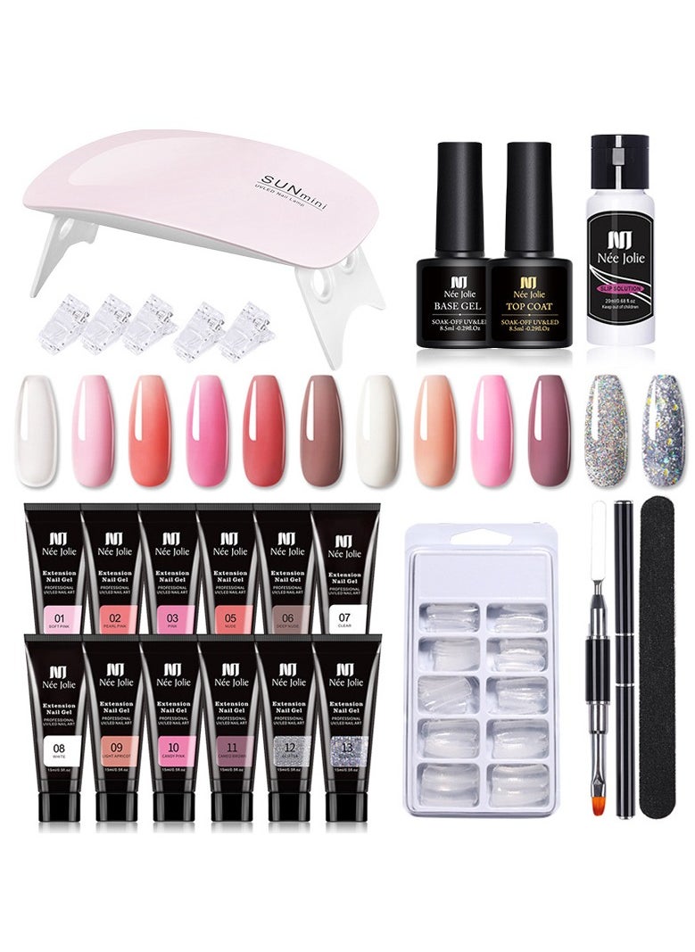 Nee Jolie - 2024 New 12 Color Poly Gel Nail Kit with UV Light Nails Extension Gel DIY at Home - Image 1