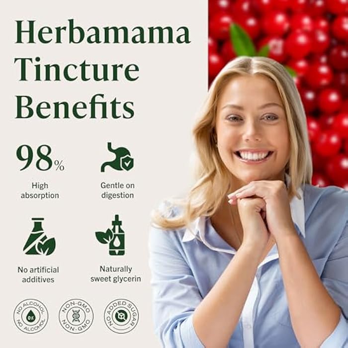 HERBAMAMA Cranberry Supplement Drops - Vegan Urinary Tract Support for Men and Women with Cranberry Extract - Non-GMO, Alcohol & Sugar-Free Kidney Support Supplement, 42-Day Supply - Image 5