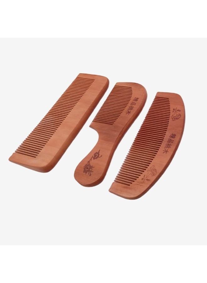 Akarm 3-Piece Natural Wooden Hair Comb Set - Anti-Static Detangling Combs for Scalp Massage & Hair Care - Image 1