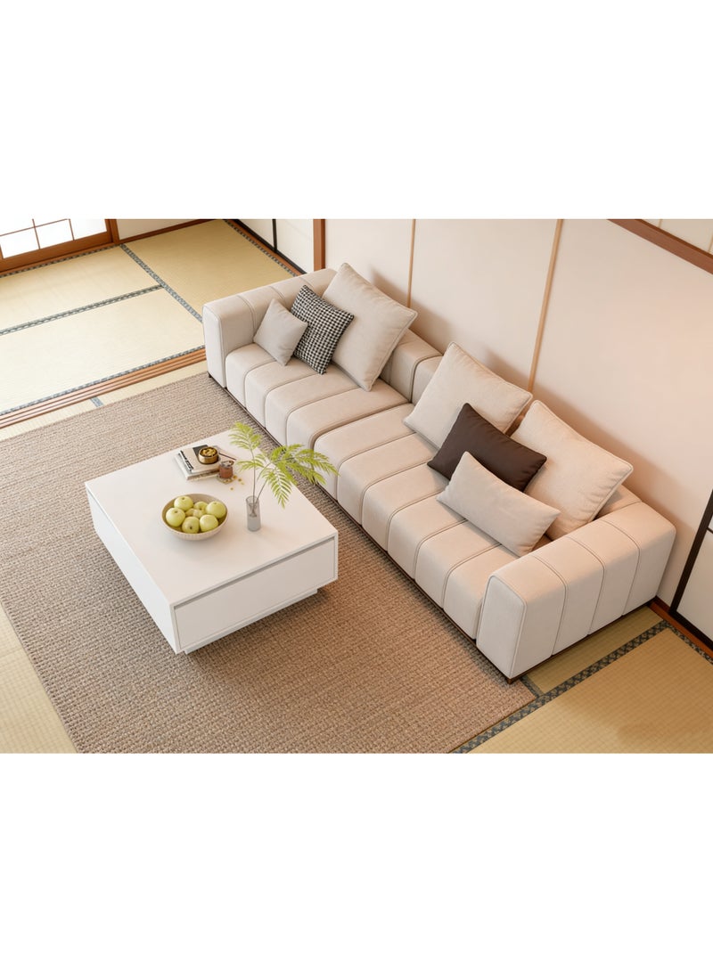 White Square Coffee Table with 2 Drawers, Modern Storage Coffee Table for Living Room Apartment Small Space（CJ028) - Image 5