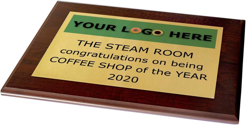 PlaqueMaker Custom Aluminum Metal Award Plaque with Full Color Printing - Include Photos Or Logos and Your Personal Text (7 x 9", Coated Cherry Board w/Gold Metal) - Image 2