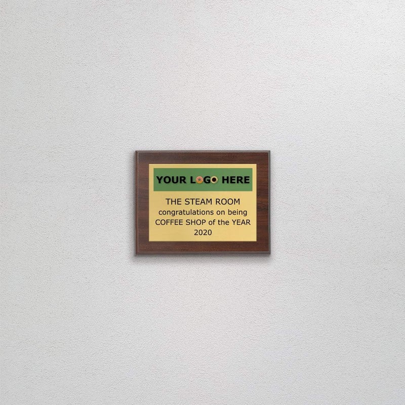 PlaqueMaker Custom Aluminum Metal Award Plaque with Full Color Printing - Include Photos Or Logos and Your Personal Text (7 x 9", Coated Cherry Board w/Gold Metal) - Image 3