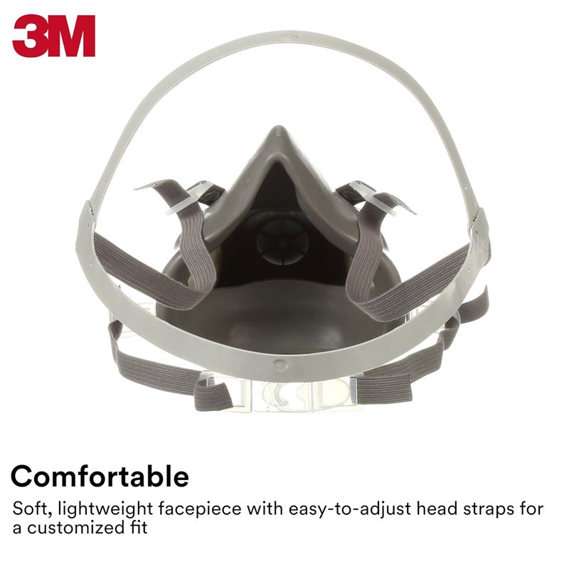 3M Half Facepiece Reusable Respirator 6100, NIOSH, Four-Point Harness, Comfortable Fit, Dual Airline Supplied Air Compatible, Bayonet Connections, Painting, Sanding, Cleaning, Small - Image 3