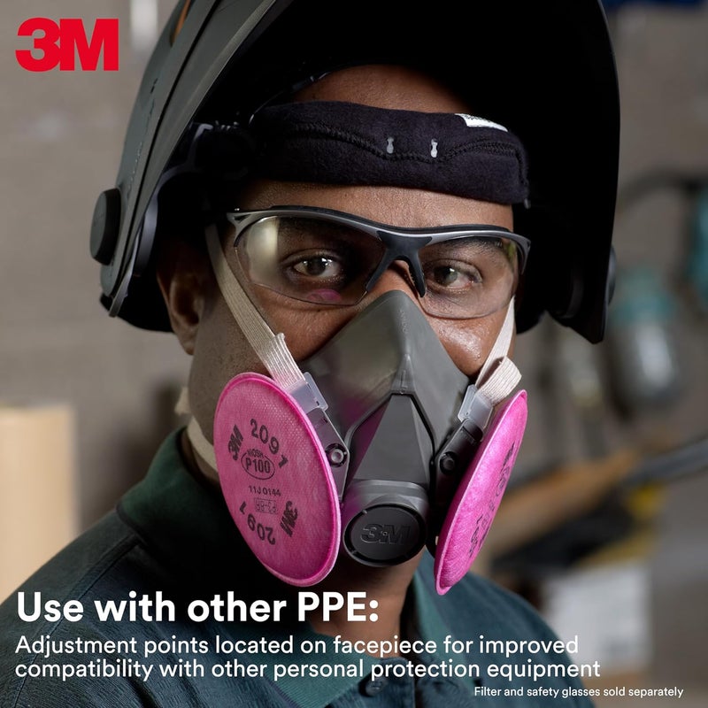 3M Half Facepiece Reusable Respirator 6100, NIOSH, Four-Point Harness, Comfortable Fit, Dual Airline Supplied Air Compatible, Bayonet Connections, Painting, Sanding, Cleaning, Small - Image 4