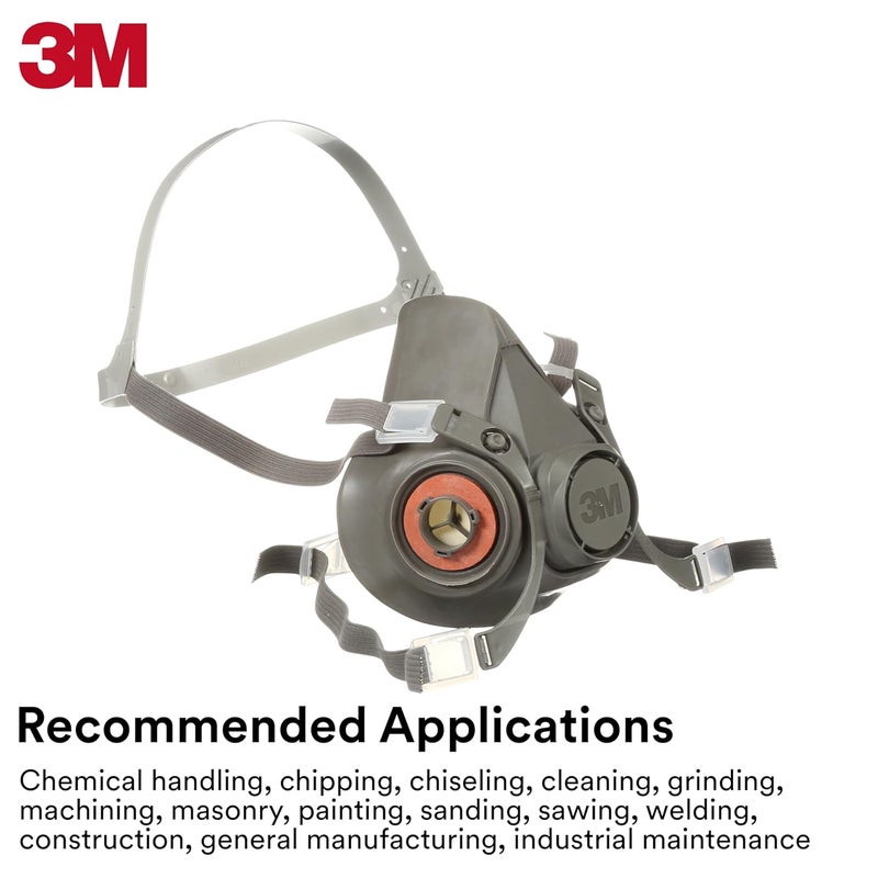 3M Half Facepiece Reusable Respirator 6100, NIOSH, Four-Point Harness, Comfortable Fit, Dual Airline Supplied Air Compatible, Bayonet Connections, Painting, Sanding, Cleaning, Small - Image 5