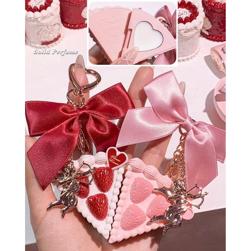 Flower Knows Strawberry Cupid Solid Perfume,Cake Bag Charms,Portable Travel Perfumes,Long Lasting Fragrances,2-in-1 Pink Cute Keychain Purse for Women,Girls&Bow Lovers Gift,0.11 oz(Lychee Bouquet) - Image 3