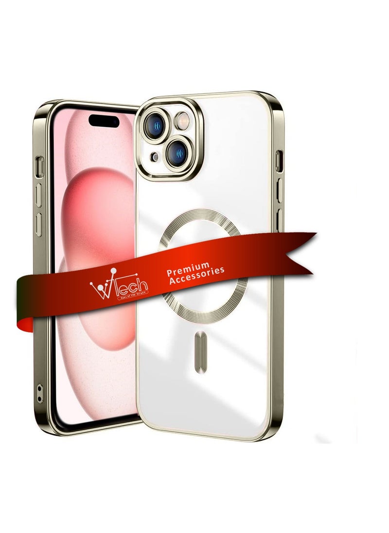 Wtech - Magsafe Shockproof Luxury Plating Hybrid Clear PC Case Cover For Apple iPhone 15 2023 Natural Titanium - Image 1