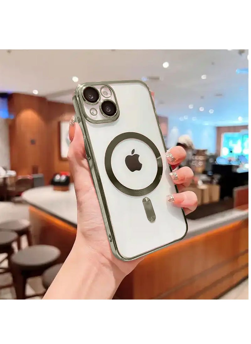Wtech - Magsafe Shockproof Luxury Plating Hybrid Clear PC Case Cover For Apple iPhone 15 2023 Natural Titanium - Image 1