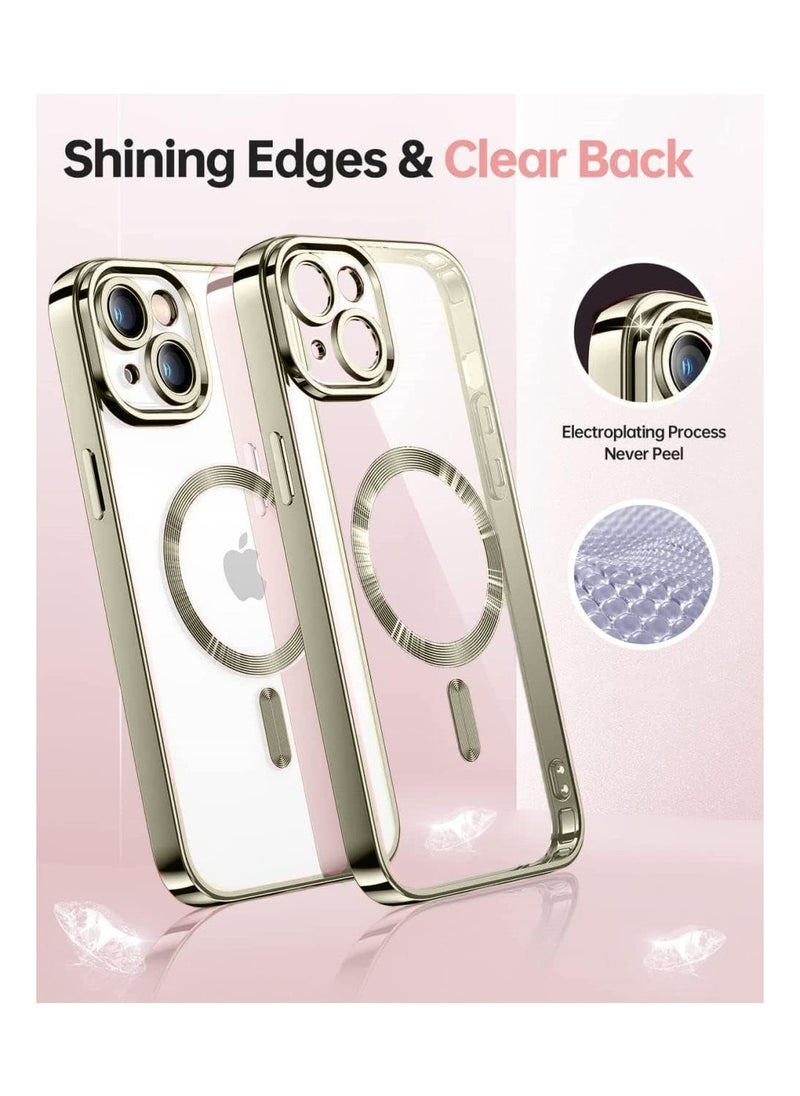 Wtech - Magsafe Shockproof Luxury Plating Hybrid Clear PC Case Cover For Apple iPhone 15 2023 Natural Titanium - Image 1