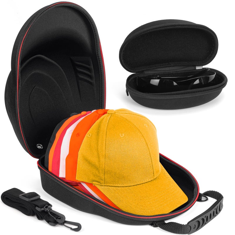 Yewltvep Hat Travel Case Hard Hat Case For Baseball Caps Hat Carrier Storage Bag For 6-7 Baseball Hat Organizer For Travel With Carrying Handle & Shoulder Strap Hat Holder With Sunglass Case - Image 1