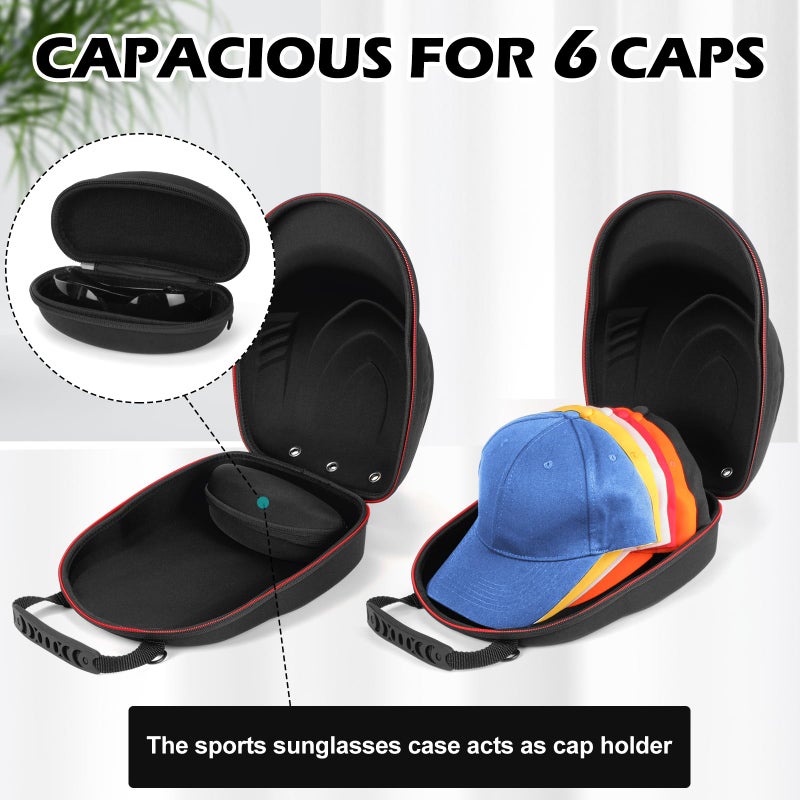Yewltvep Hat Travel Case Hard Hat Case For Baseball Caps Hat Carrier Storage Bag For 6-7 Baseball Hat Organizer For Travel With Carrying Handle & Shoulder Strap Hat Holder With Sunglass Case - Image 4