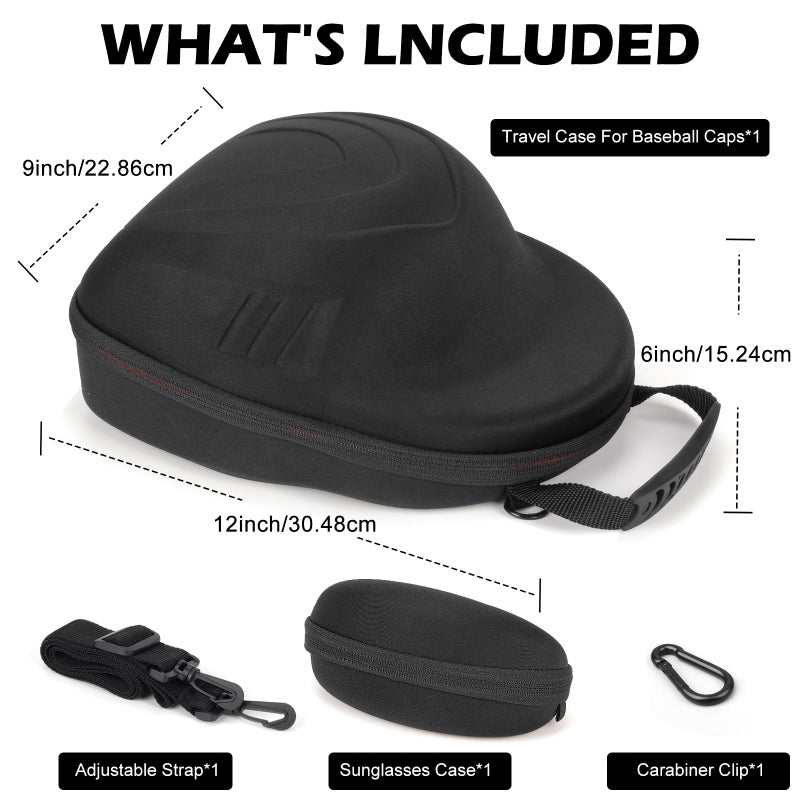 Yewltvep Hat Travel Case Hard Hat Case For Baseball Caps Hat Carrier Storage Bag For 6-7 Baseball Hat Organizer For Travel With Carrying Handle & Shoulder Strap Hat Holder With Sunglass Case - Image 2