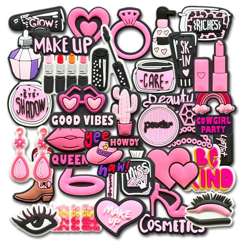 Chionwen 35 50Pcs Pink Random Shoe Decoration Charms for Croc Clog, Cute Lovely Fashion Charms Accessories for Women (35) - Image 1