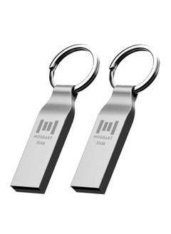 32Gb Metal Usb 2.0 Flash Drive 2 Pack Fat32 Thumb Drive With Keychain 32 Gb Waterproof Jump Drive 32G Memory Stick For Storage And Backup Silver