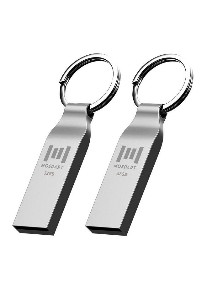 mosDART - 32Gb Metal Usb 2.0 Flash Drive 2 Pack Fat32 Thumb Drive With Keychain 32 Gb Waterproof Jump Drive 32G Memory Stick For Storage And Backup Silver - Image 1