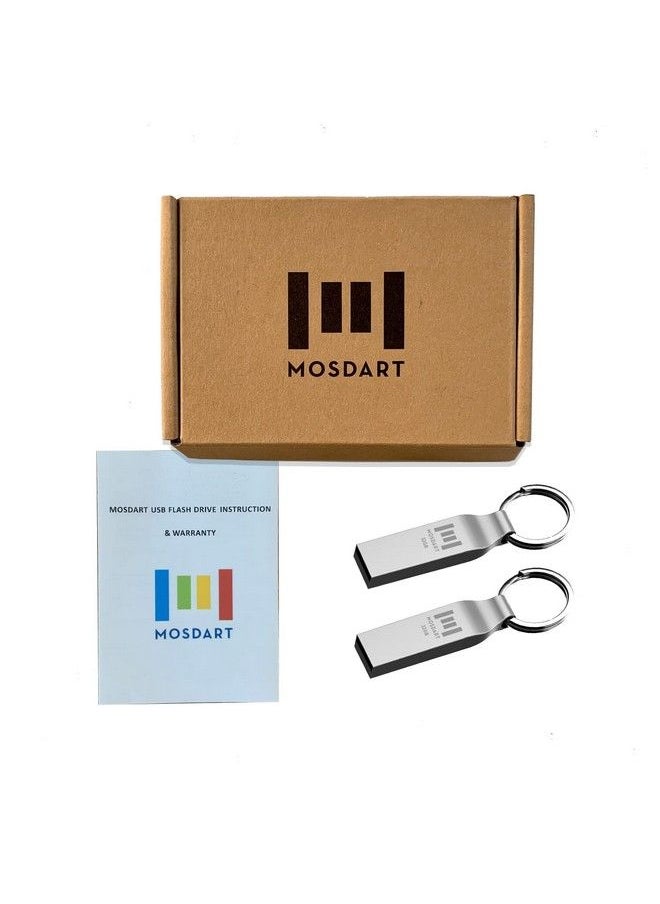 mosDART - 32Gb Metal Usb 2.0 Flash Drive 2 Pack Fat32 Thumb Drive With Keychain 32 Gb Waterproof Jump Drive 32G Memory Stick For Storage And Backup Silver - Image 1