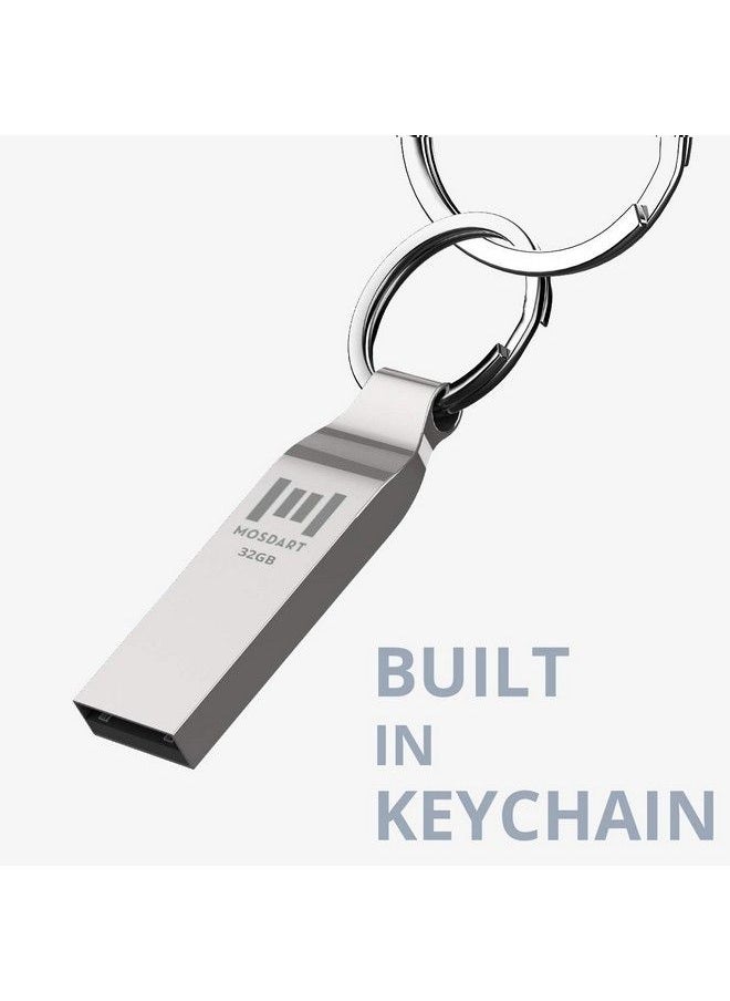 mosDART - 32Gb Metal Usb 2.0 Flash Drive 2 Pack Fat32 Thumb Drive With Keychain 32 Gb Waterproof Jump Drive 32G Memory Stick For Storage And Backup Silver - Image 1
