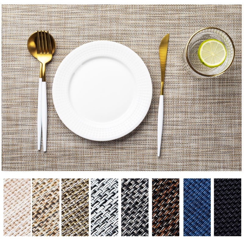 LEXMORE Placemat Set of 4 Vinyl/Plastic Woven Place Mats for Kitchen Table Indoor/Outdoor Washable Placemat Wipeable Dining Table Mats(Caramel) - Image 1