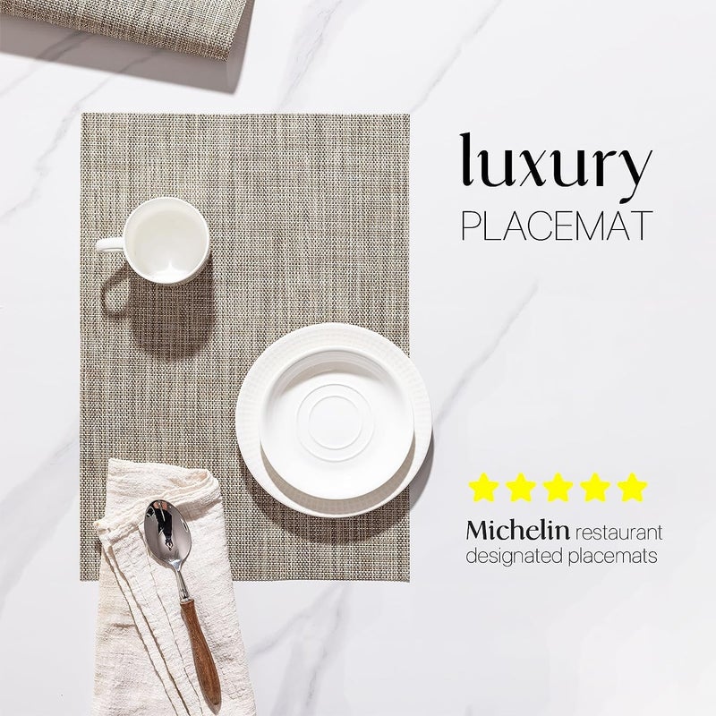 LEXMORE Placemat Set of 4 Vinyl/Plastic Woven Place Mats for Kitchen Table Indoor/Outdoor Washable Placemat Wipeable Dining Table Mats(Caramel) - Image 2