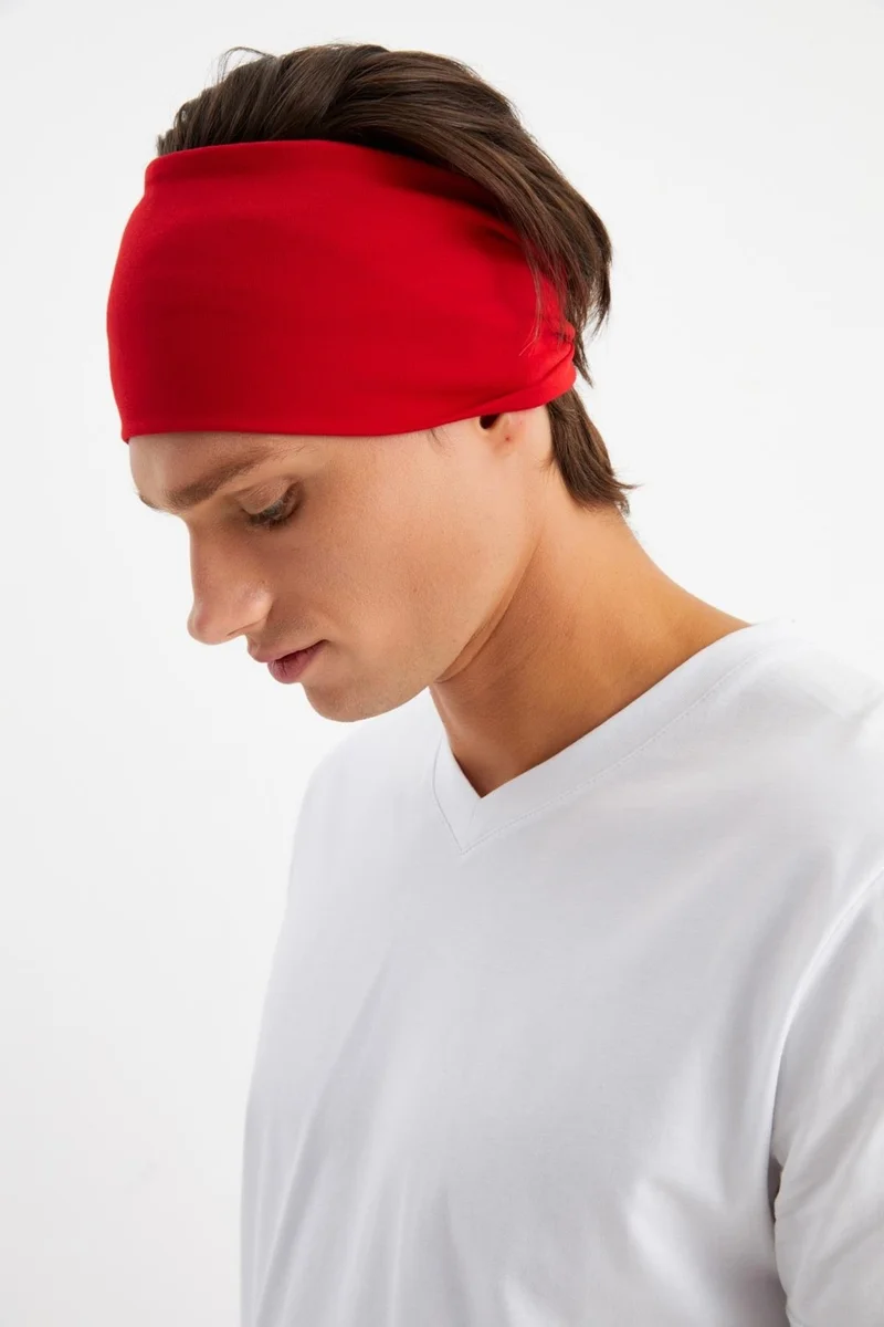 Butikgiz Red Men's Cotton Combed Comb, Non-Slip, Ultra Light, Sport Wide Headband Bandana Buff