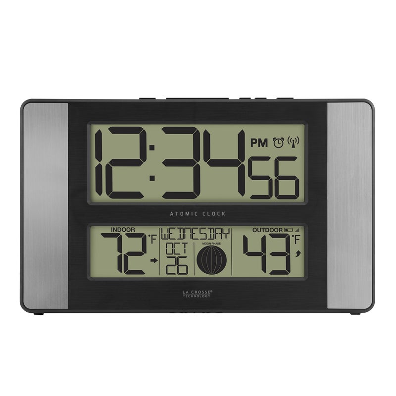 La Crosse Technology La Crosse Technology 5131417ALINT Atomic Clock w Outdoor Temp GreyBlack