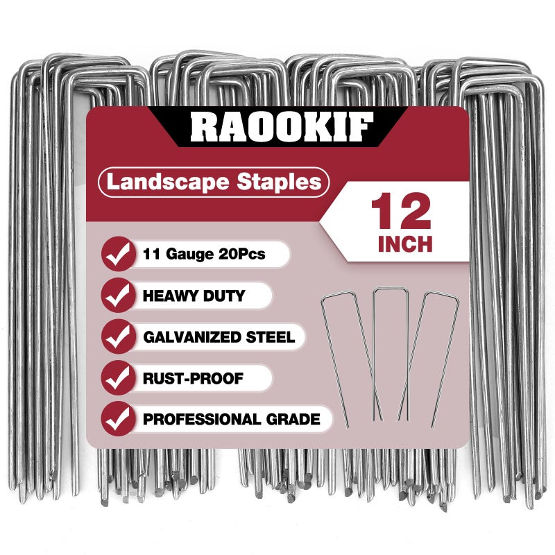 RAOOKIF 12 Inch Long Galvanized Garden Landscape Staples, 20/50/100/200Pcs Metal Stakes for Decoration, Fence, Lawn, Fabric Pins - Image 1