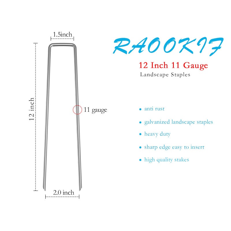 RAOOKIF 12 Inch Long Galvanized Garden Landscape Staples, 20/50/100/200Pcs Metal Stakes for Decoration, Fence, Lawn, Fabric Pins - Image 2