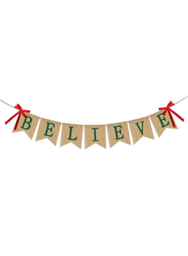 Partyprops Believe Burlap Banner - Rucitc Holiday Banner Garland - Perfect for Christmas Decoration Xmas Party Decor - Image 1