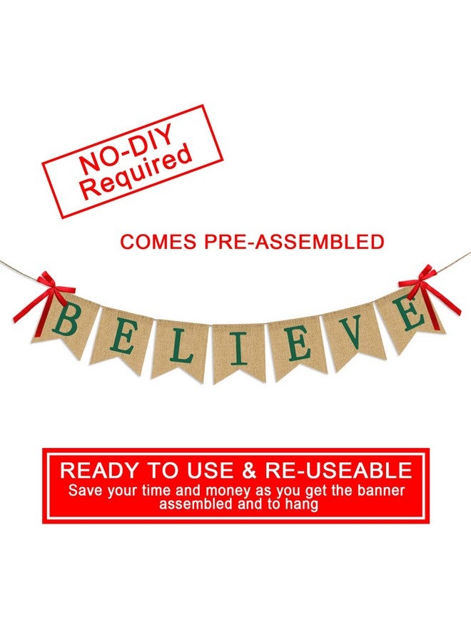 Partyprops Believe Burlap Banner - Rucitc Holiday Banner Garland - Perfect for Christmas Decoration Xmas Party Decor - Image 2