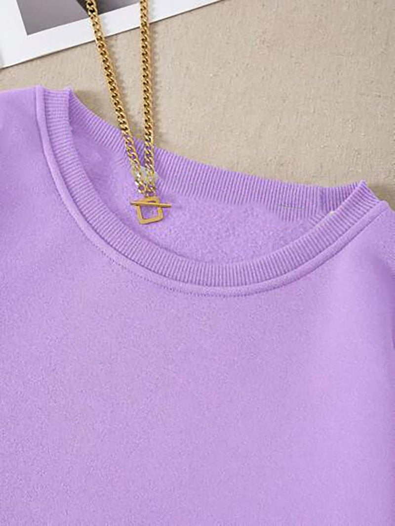 KOTTY Women Full Sleeve Round Neck Solid Sweatshirt Light Purple - Image 2