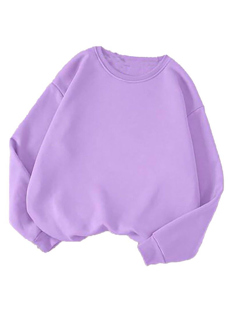 KOTTY Women Full Sleeve Round Neck Solid Sweatshirt Light Purple - Image 1