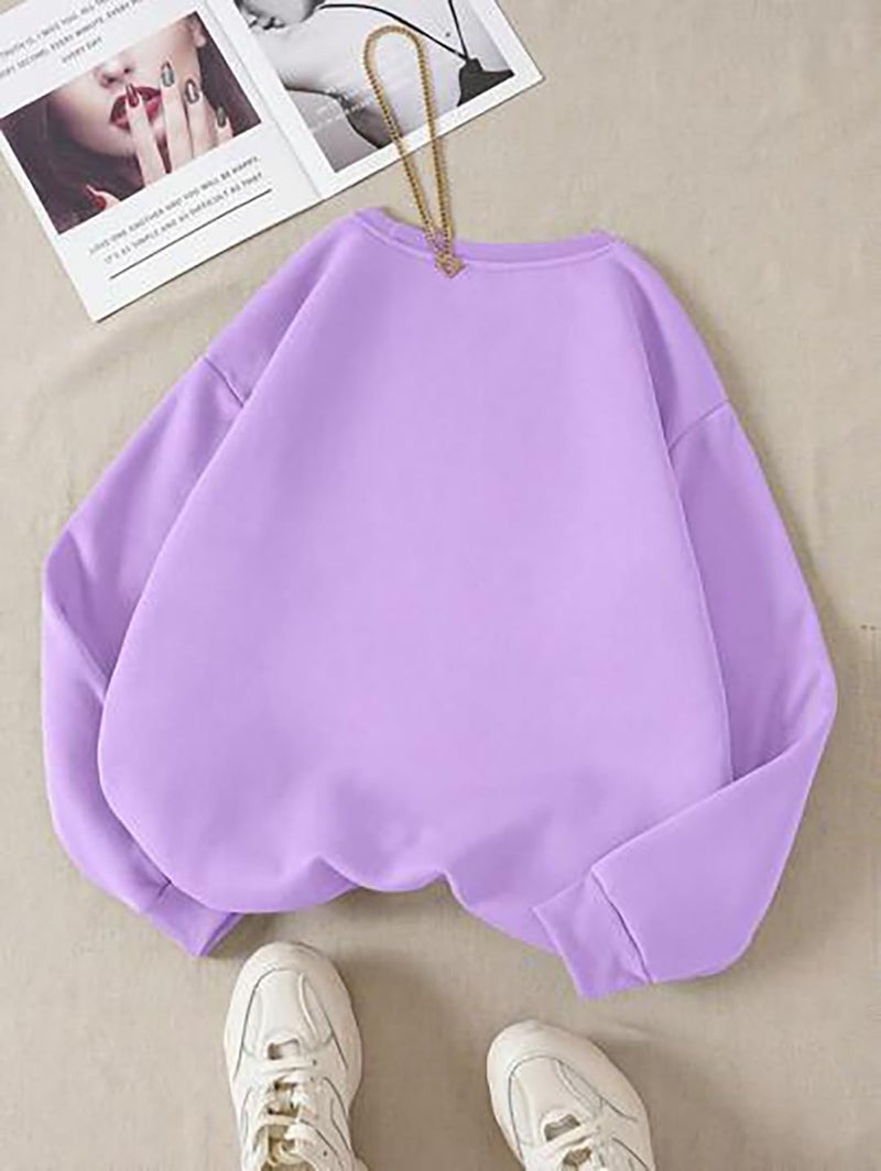 KOTTY Women Full Sleeve Round Neck Solid Sweatshirt Light Purple - Image 3