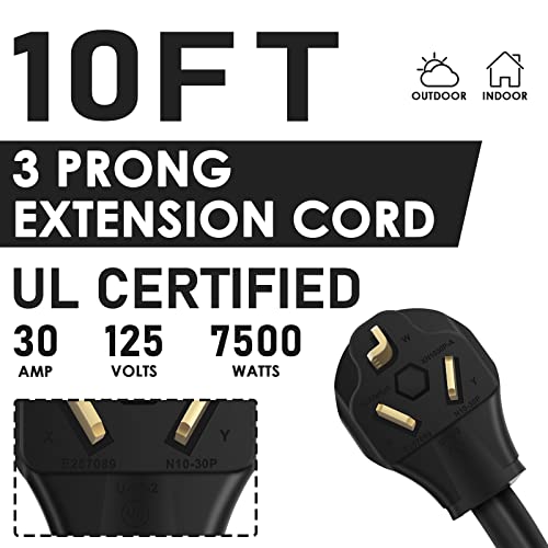 ANNQUAN 10FT 3 Prong Dryer Extension Cord, 30 Amp NEMA 10-30P to 10-30R EV Extension Cord for Dryer Power Extension and Level 2 EV Charging, 125V/250V 10 AWG STW ETL Listed (Black) - Image 5