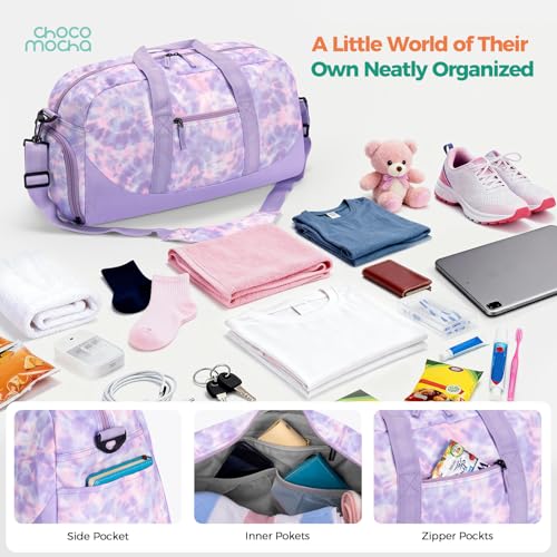 Choco Mocha Kids Duffle Bag Girls - Tie Dye Overnight Bags for Girl Ages 9-12, Purple - Image 4