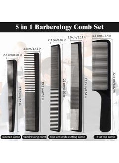 Patelai 5 Pieces Hair Cutting Comb Barber Comb Hair Styling Combs Fine Teeth Carbon Comb Set Anti Static Heat Resistant Hairdressing Tapered Comb for Men Women (Classic Combs)  - Image 2