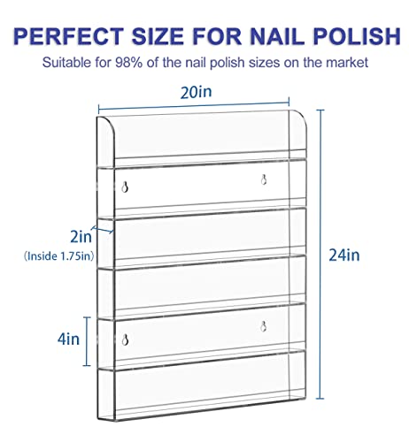FEMELI 2 Pack Nail Polish Wall Racks 20 24 Inch Hold Up to 240 BottlesClear Acrylic Nail Polish Shelf Organizer Wall Mounted 6 Rows 2 - Image 5