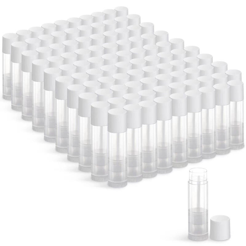 JIUZHU JIUZHU 100 Sets Empty Lip Balm Tubes Bulk Round with White Caps for DIY Lipstick homemade, 3/16 Oz (5.5 ml), Clear, BPA Free, 100 Tubes and 100 Caps  - Image 1