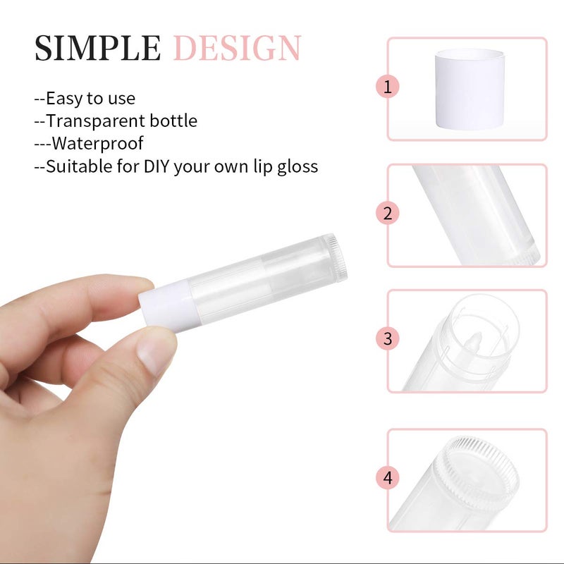 JIUZHU JIUZHU 100 Sets Empty Lip Balm Tubes Bulk Round with White Caps for DIY Lipstick homemade, 3/16 Oz (5.5 ml), Clear, BPA Free, 100 Tubes and 100 Caps  - Image 4