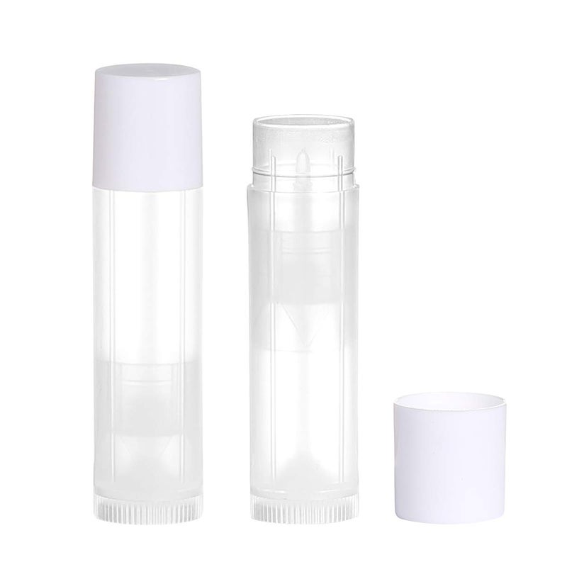 JIUZHU JIUZHU 100 Sets Empty Lip Balm Tubes Bulk Round with White Caps for DIY Lipstick homemade, 3/16 Oz (5.5 ml), Clear, BPA Free, 100 Tubes and 100 Caps  - Image 2