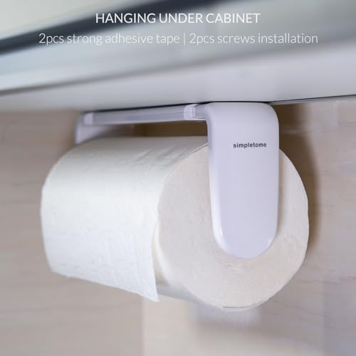 simpletome Paper Towel Holder ONE Hand Tear Adaptive Tension Arm Adjustable Length 9.4-11inch/24-28cm (White) - Image 2