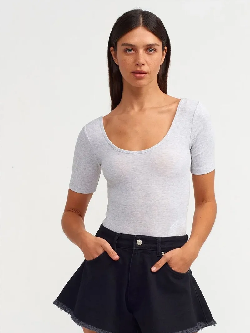 Dilvin Light Grey DILVIN Slim Fit Cotton Blend Unitard for Women | Best Price UAE
