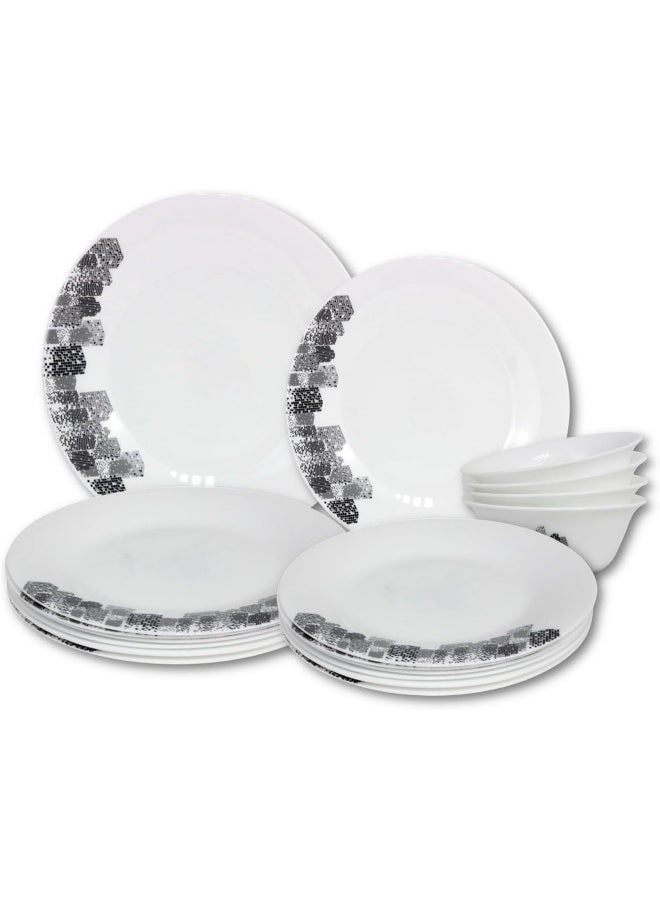 Melrich 12-Piece Opalware Dinner Set With 4X 25 Cm Dinner Plate, 4X18 Cm Desert Plate, 4 X 13 Cm Bowl, Serves 4, White - Image 1