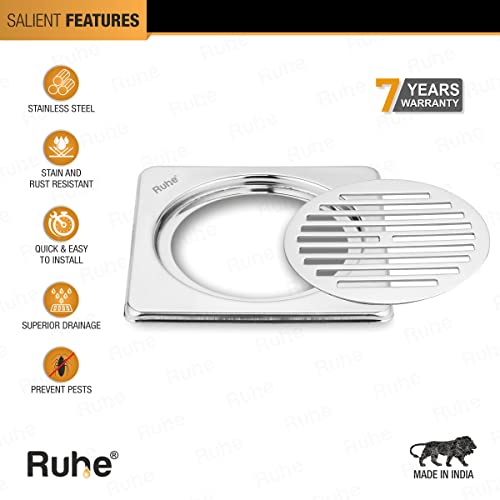 Ruhe® Square Floor Drain | Stainless Steel Classic Neon Square Floor Drain | (6 x 6 inches) | with Collar | (Pack of 4) - Image 3