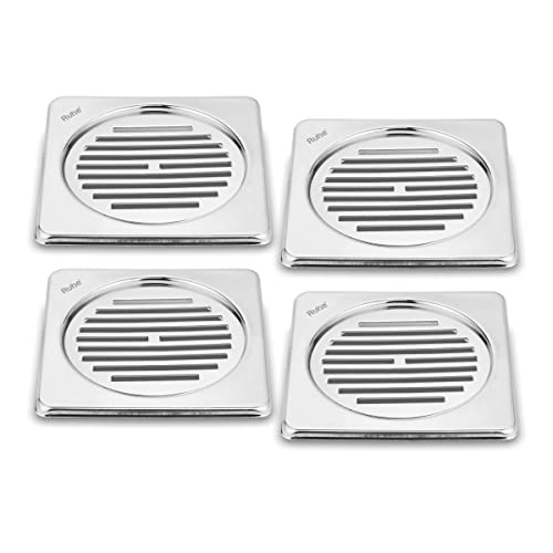 Ruhe® Square Floor Drain | Stainless Steel Classic Neon Square Floor Drain | (6 x 6 inches) | with Collar | (Pack of 4) - Image 1