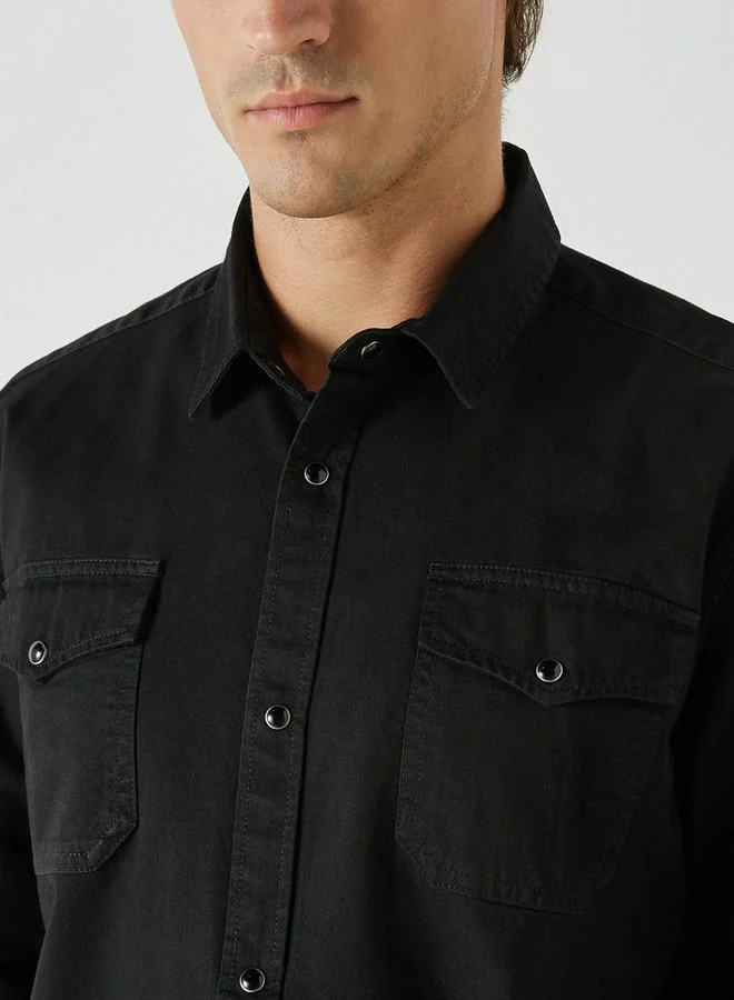 إيكو يو إن إل تي دي. قميص سادة بأكمام طويلة وجيوب من إيكو أنليمتد