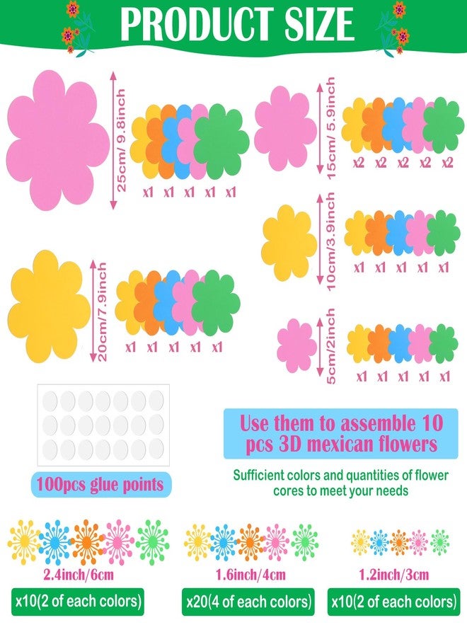 Mooliwe 10 Set Mexican Paper Flowers Decorations for Wall DIY Fiesta Paper Paper Flowers Bulletin Board 3D Handcrafted Paper Flowers Backdrop Decoration for Mexican and Holiday Party (Bright) - Image 2