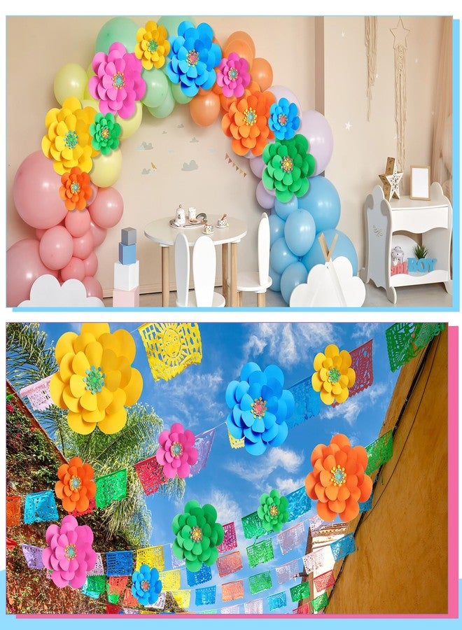 Mooliwe 10 Set Mexican Paper Flowers Decorations for Wall DIY Fiesta Paper Paper Flowers Bulletin Board 3D Handcrafted Paper Flowers Backdrop Decoration for Mexican and Holiday Party (Bright) - Image 5