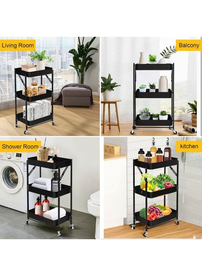 تشيس اب منظم عربة بثلاث طبقات، منظم عربة معدنية قابلة للطي، منظم عربة متعدد الأغراض مع عجلات للمطبخ وغرفة النوم والحمام والمكتب وغرفة الغسيل والجراج، أسود - Image 3