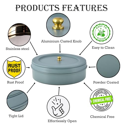 Elan Stainless Steel Round Roti,Chapatti Box | Elegant Design | Food Grade | Ideal for Papad,Bread,Snak storage | Easy to open | Tight lid (Casserole, Moss Green), 1500 ML - Image 3